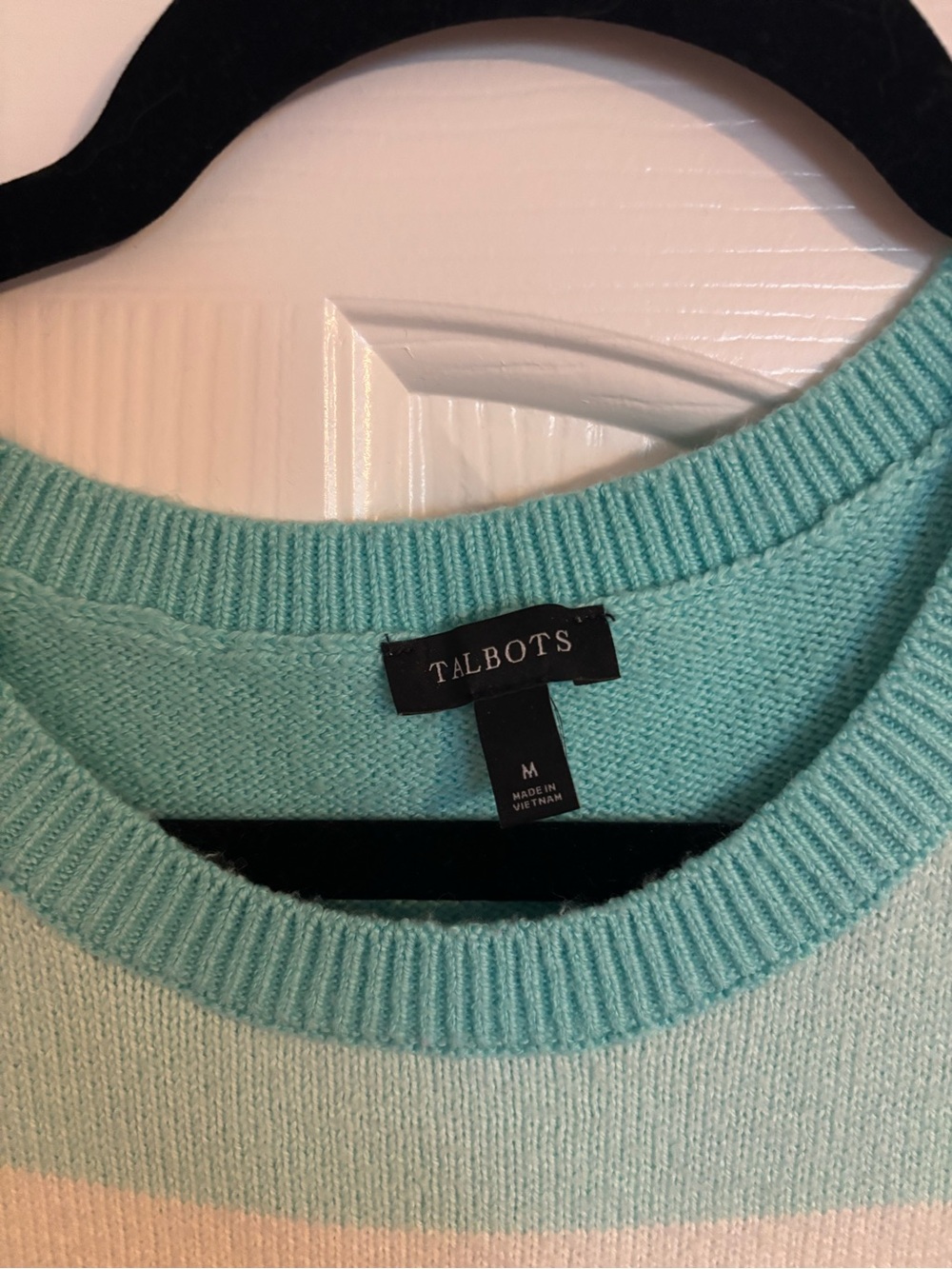 Talbots Mint and Cream Crewneck Striped Sweater